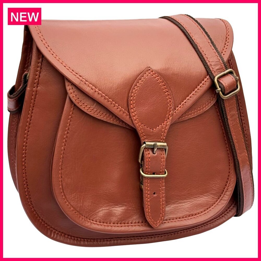 Full-Grain Leather Crossbody Satchel Bag with Adjustable Strap for Travel